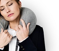 Caucasian Woman Travel Pillow Concept