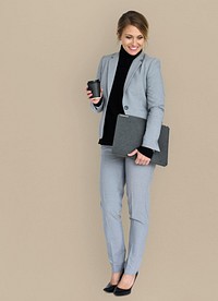 Caucasian Business Woman Cheerful Folder Concept
