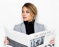 Caucasian Business Woman Reading Newspaper