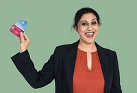 Indian Woman Credit Cards Smiling