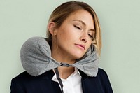 Caucasian Woman Travel Pillow Resting