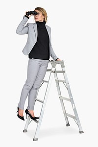 Caucasian Lady Binoculars Ladder
