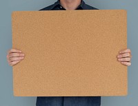 Man Holding Cork Board Copy Space Concept
