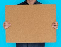 Man Holding Cork Board Copy Space Concept