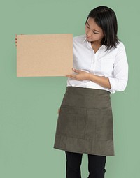 Woman Holding Cork Board Copy Space Concept