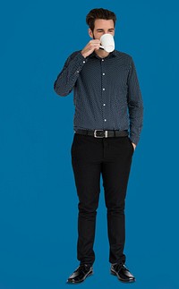 Man Drinking Coffee Chilling Portrait Concept