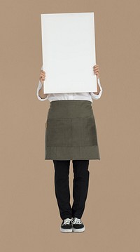 Woman Holding Banner Copy Space Portrait Concept