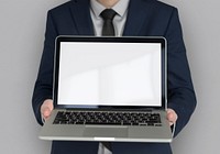 Businessman Holding Laptop Copy Space Technology