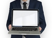 Businessman Holding Laptop Copy Space Technology