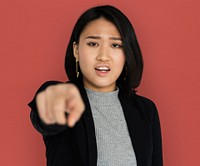 Young Asian Business Woman Pointing Angry