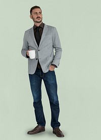Caucasian Business Man Holding Coffee