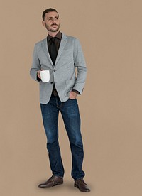 Caucasian Business Man Holding Coffee