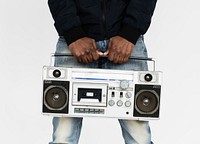 Man holding a boombox
