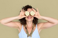 Woman Smiling Happiness Cover Eye Playful Lemon Portrait