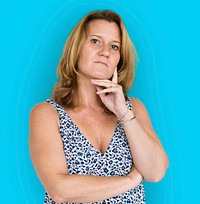 Adult woman casual thoughtful hand gesture portrait