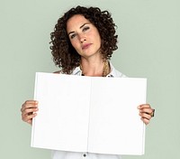 Caucasian Lady Holding Open Notebook