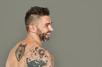 Caucasian Man Back Tattoo Smiling