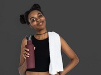 Young Women Hands Hold Water Bottle Studio