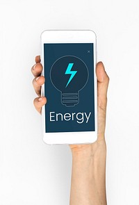 Woman holding a smartphone with energy symbol