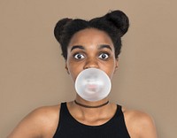 African Woman Blowing Bubble Gum Playful Portrait