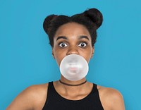 African Woman Blowing Bubble Gum Playful Portrait