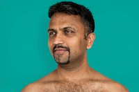 Indian Man Smiling Happiness Bare Chest Portrait