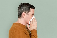 Man Sneezing Cold SIckness Fever Handkerchief