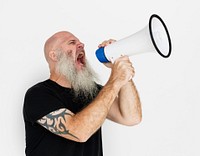 Bearded Caucasian Man Shouting Megaphone