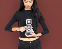 Young woman casual studio portriat in crop-top