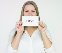 Woman Show Love Paper Word Studio Portrait