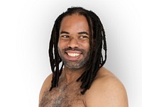 African Man Dreadlocks Bare Chest Smiling Portrait