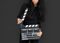 Young Women Hands Hold Clapper Board