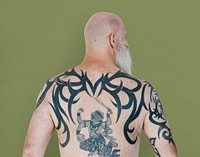 Senior Adult Man Rear View Hanuman Tattoo Spiritual Arts