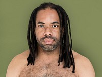 African Man Dreadlocks Bare Chest Manly Portrait