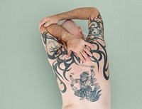 Senior Adult Man Rear View Hanuman Tattoo Spiritual Arts