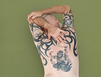 Senior Adult Man Rear View Hanuman Tattoo Spiritual Arts