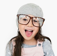 Studio portrait of a girl wearing glasses