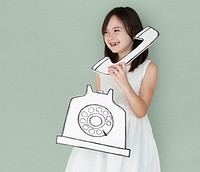 Cheerful girl talking on a telephone paper cutout