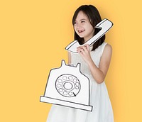Cheerful girl talking on a telephone paper cutout