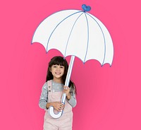 Cheerful girl holding an umbrella paper cutout