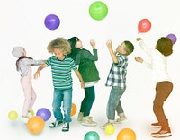 Group of young kids jumping and celebrating