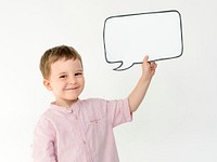 Portrait of a cute little boy with a speech bubble