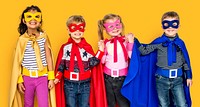 Little Kids Dressing Superhero Hold Hands