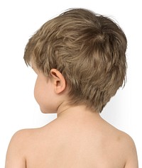 Little Boy Bare Chest Rear View Studio Portrait