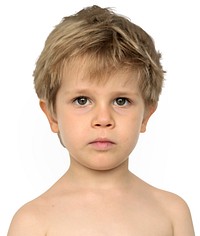 Little Boy Bare Chest Studio Portrait Young Adorable