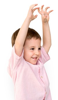 Little Boy Raise Hands Up