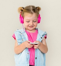 Little GIrl Smiling Happiness Music Headphones