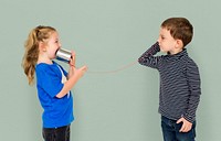 Little Kids Using String Phone Adorable Cute