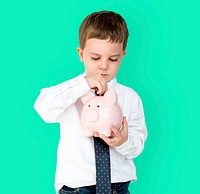 Kid Studio Shoot Gesture Piggybank Holding