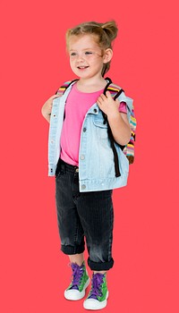 Portrait of a Little Blonde Caucasian Girl Smiling Isolated
